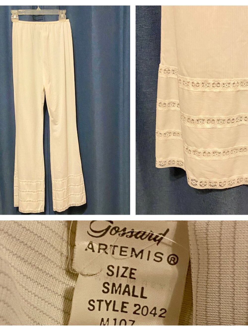 Vintage Gossard Artemis Sheer Lounge Pants Bloomers Ivory Pinstripe Lace USA